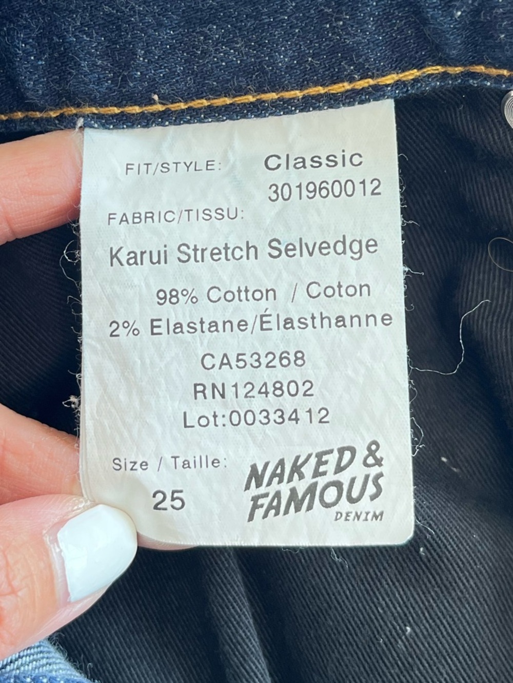 Naked & Famous Classic Fit Karui Stretch Selvedge Jeans High Rise 25 Blue Indigo - Picture 15 of 16